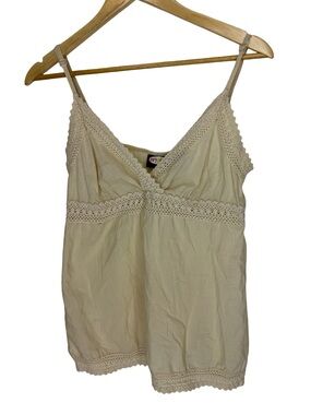 Vintage zoe beth y2k Cream Crochet Trim V-Neck Camisole Top COTTON MEDIUM #054